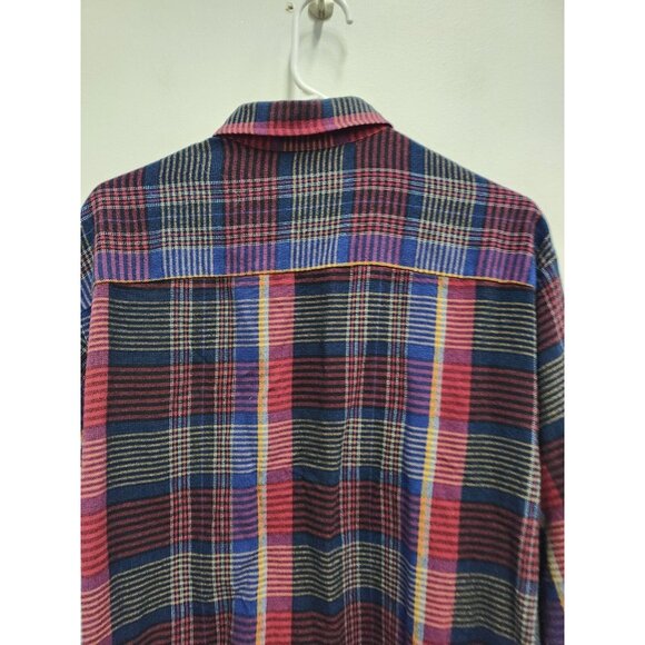 Vintage Van Heusen Mens Flannel Shirt Large Red Plaid Button Front Long Sleeve - Picture 7 of 8